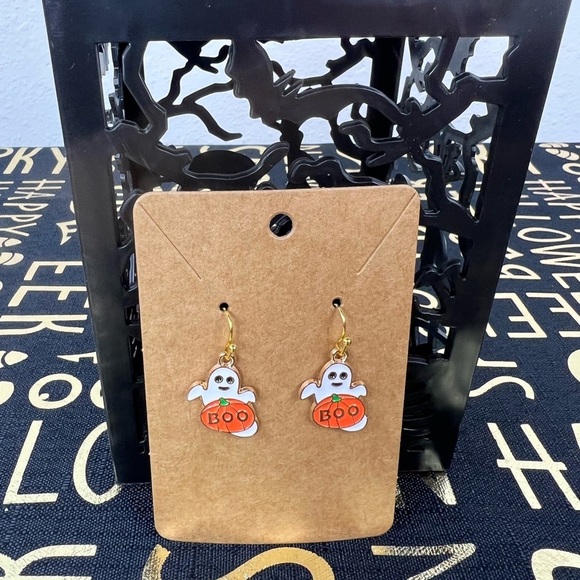Halloween Earrings - Ghost & Pumpkin - Picture 1 of 3